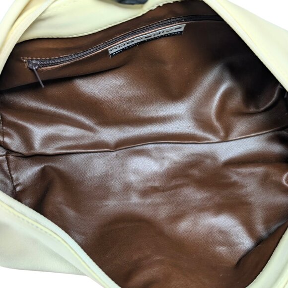 Nuovedive Ivory Italian Calfskin Leather Y2K Crescent Barrel Zip Shoulder Bag - Picture 8 of 9